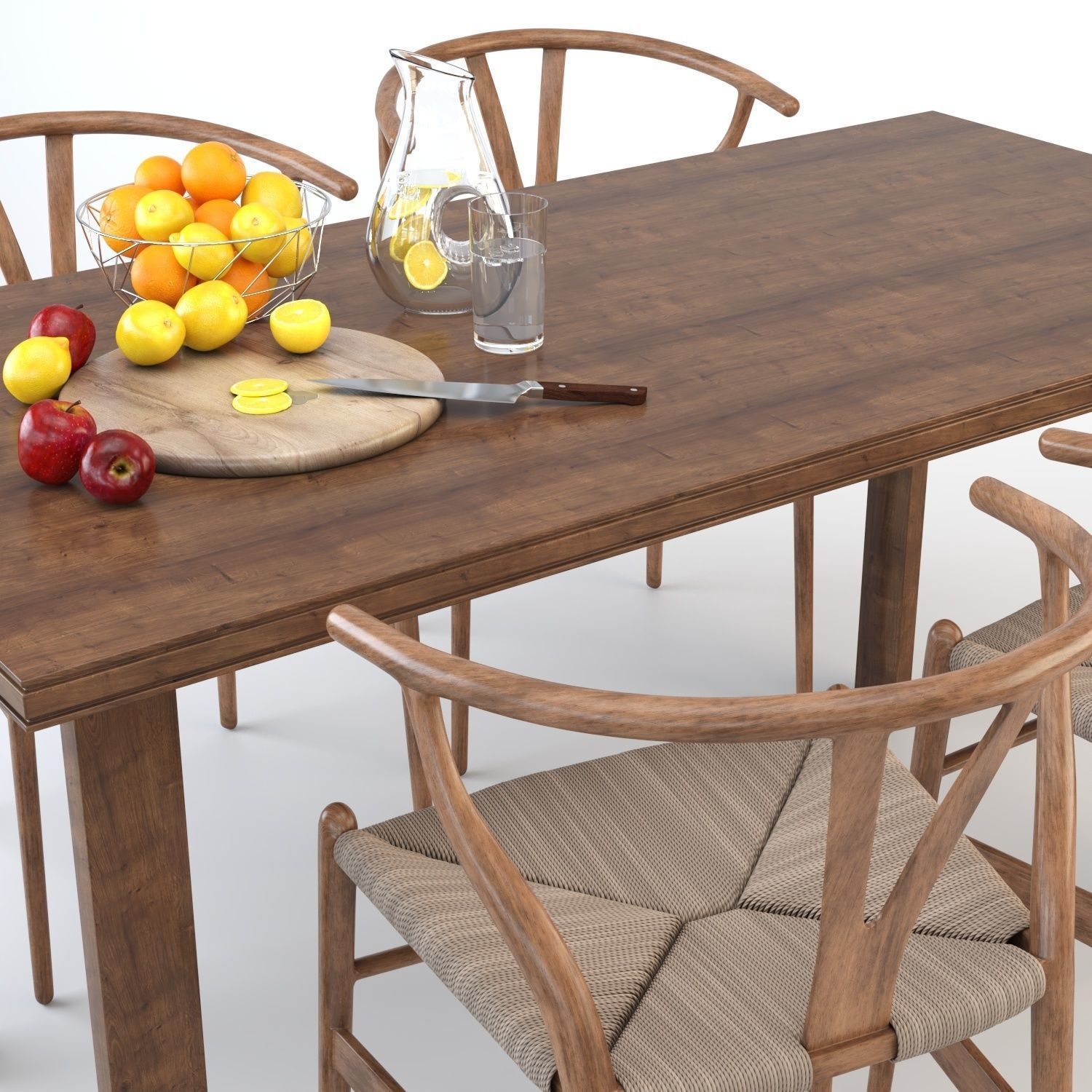 Wishbone Dining Table Set 3D model_1