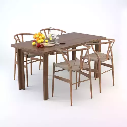 Wishbone Dining Table Set 3D model