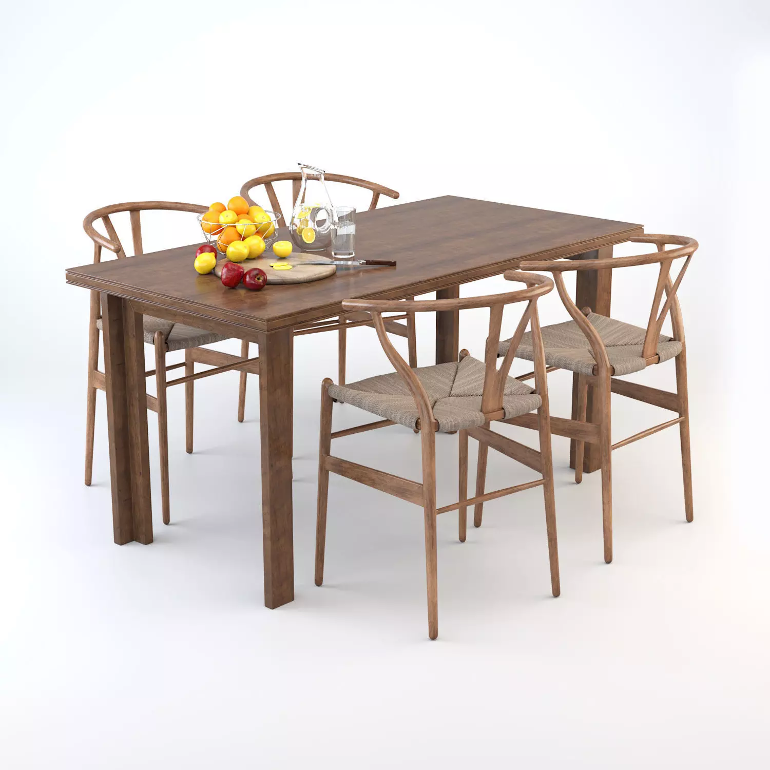 Wishbone Dining Table Set 3D model_0