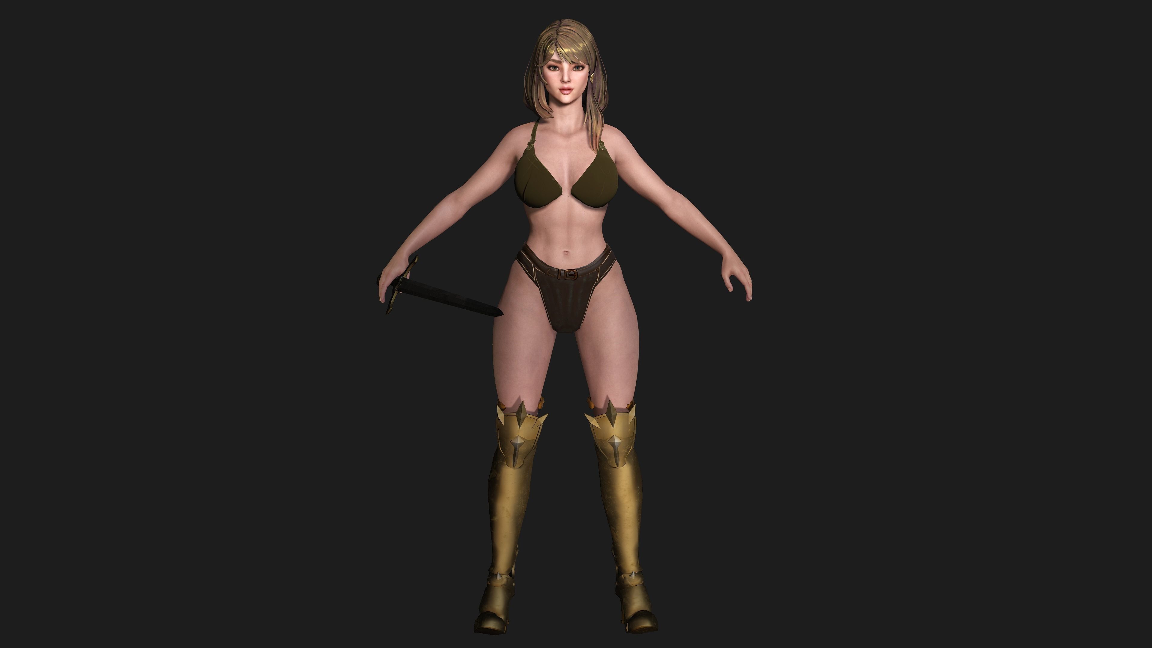 AAA 3D FANTASY FEMALE WARIOR KNIGHT-REALISTIC RIG GAME CHARACTER Low-poly 3D model_19