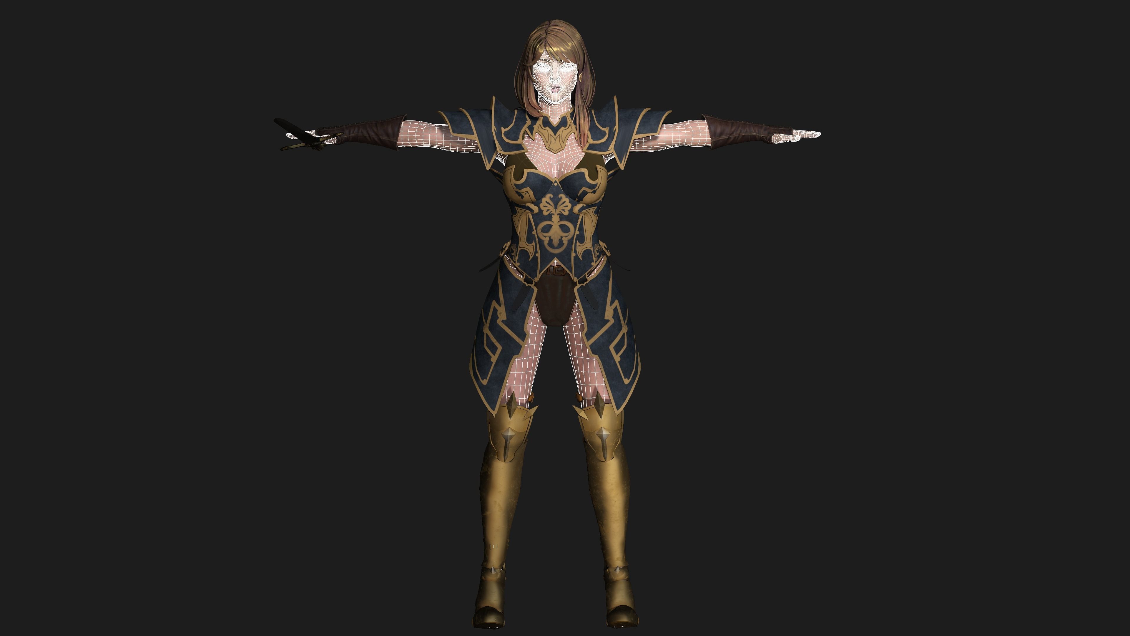 AAA 3D FANTASY FEMALE WARIOR KNIGHT-REALISTIC RIG GAME CHARACTER Low-poly 3D model_24