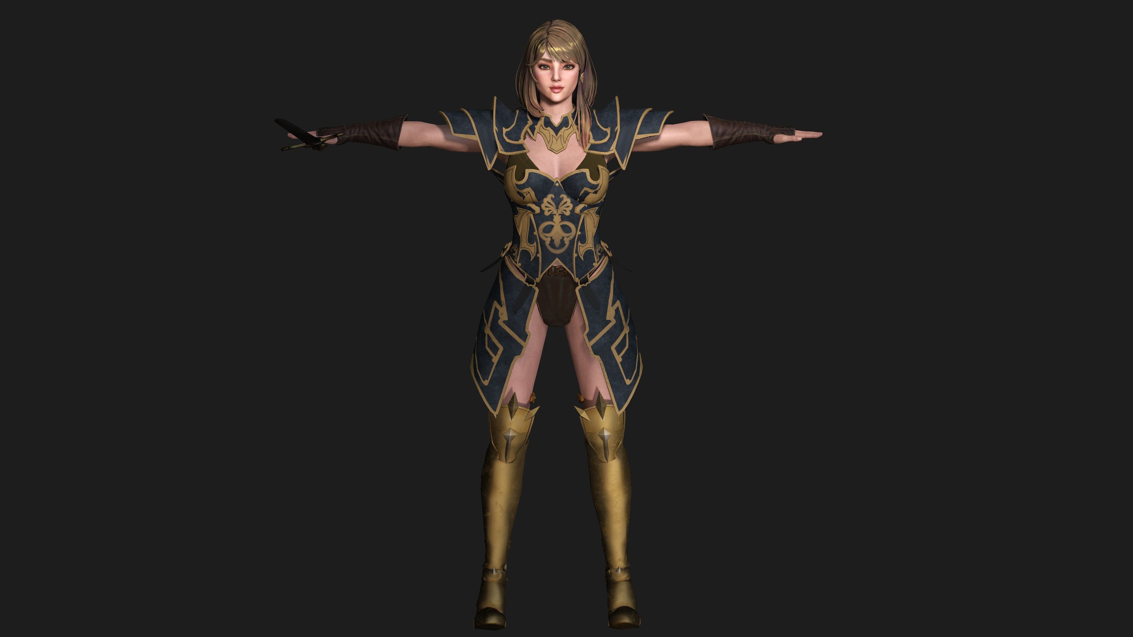 AAA 3D FANTASY FEMALE WARIOR KNIGHT-REALISTIC RIG GAME CHARACTER Low-poly 3D model_22