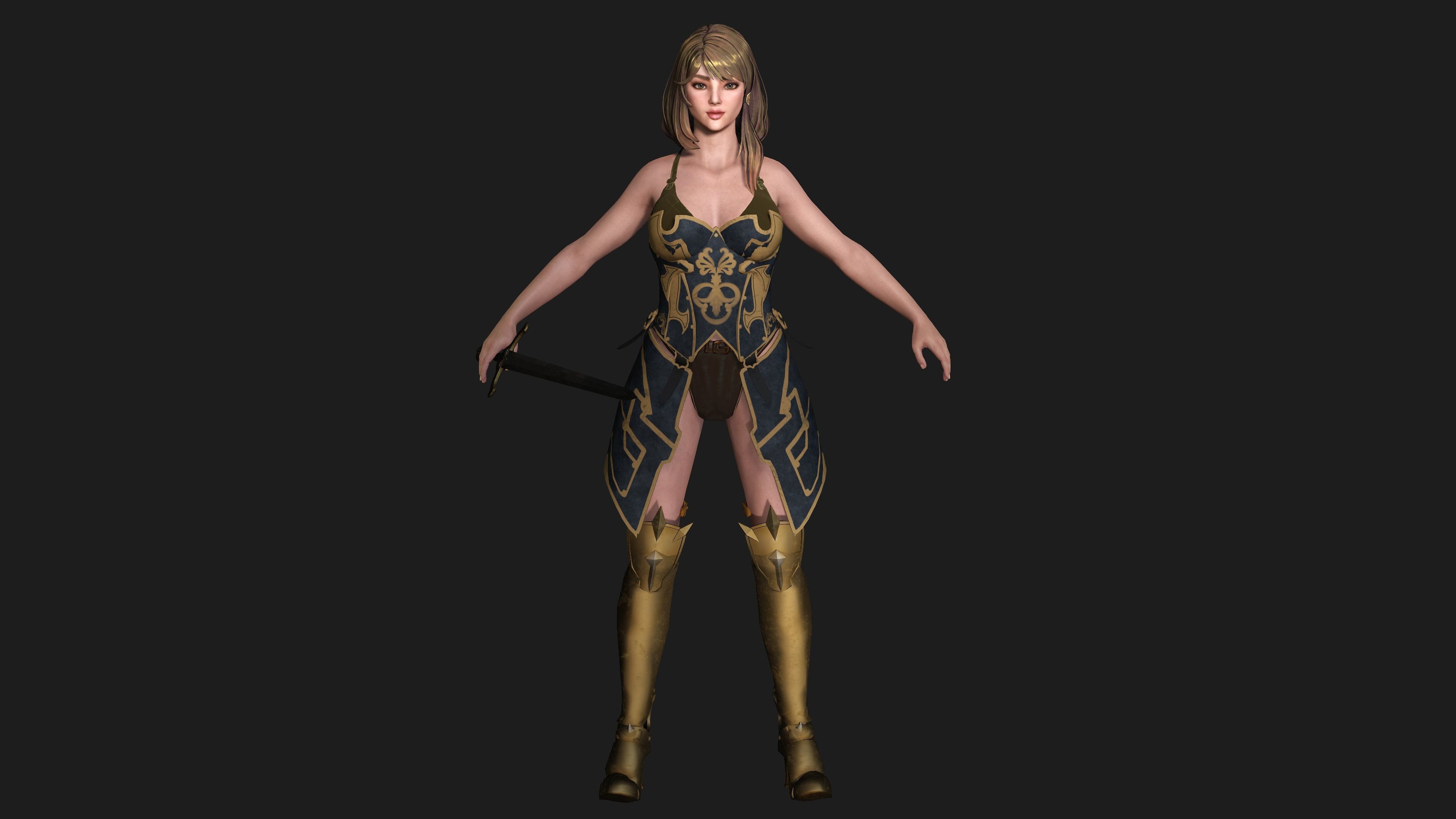 AAA 3D FANTASY FEMALE WARIOR KNIGHT-REALISTIC RIG GAME CHARACTER Low-poly 3D model_17