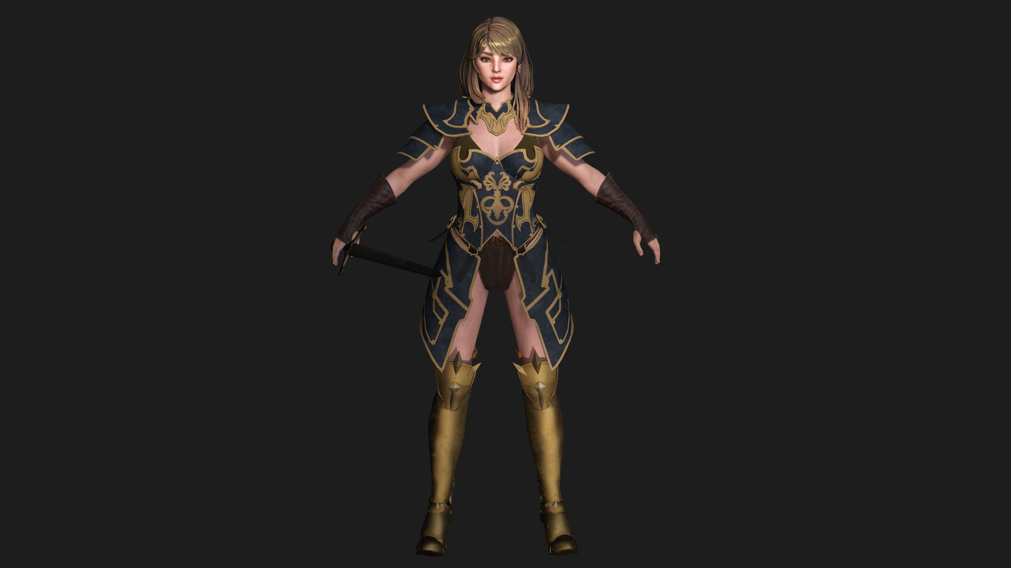 AAA 3D FANTASY FEMALE WARIOR KNIGHT-REALISTIC RIG GAME CHARACTER Low-poly 3D model_15