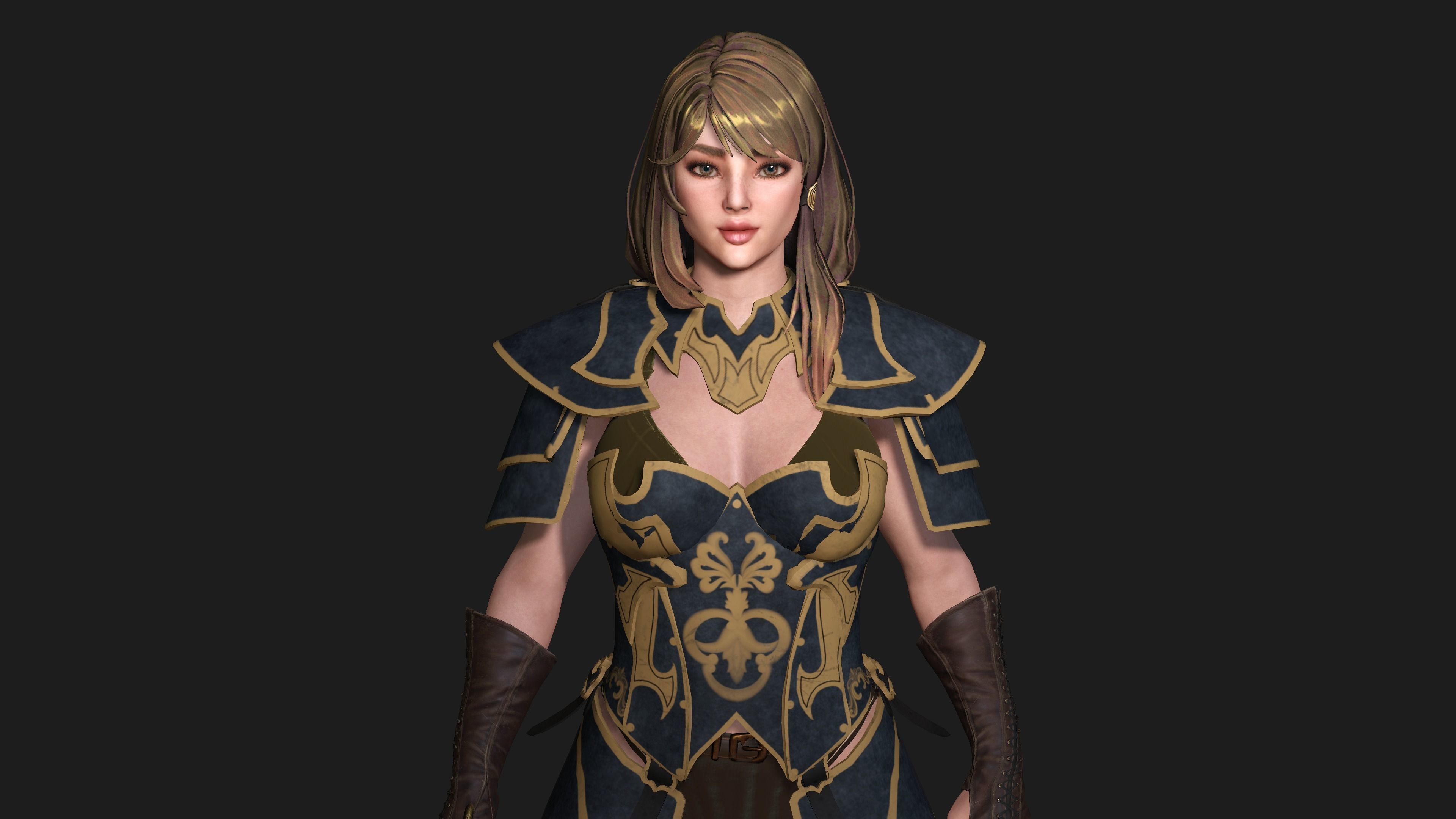 AAA 3D FANTASY FEMALE WARIOR KNIGHT-REALISTIC RIG GAME CHARACTER Low-poly 3D model_7