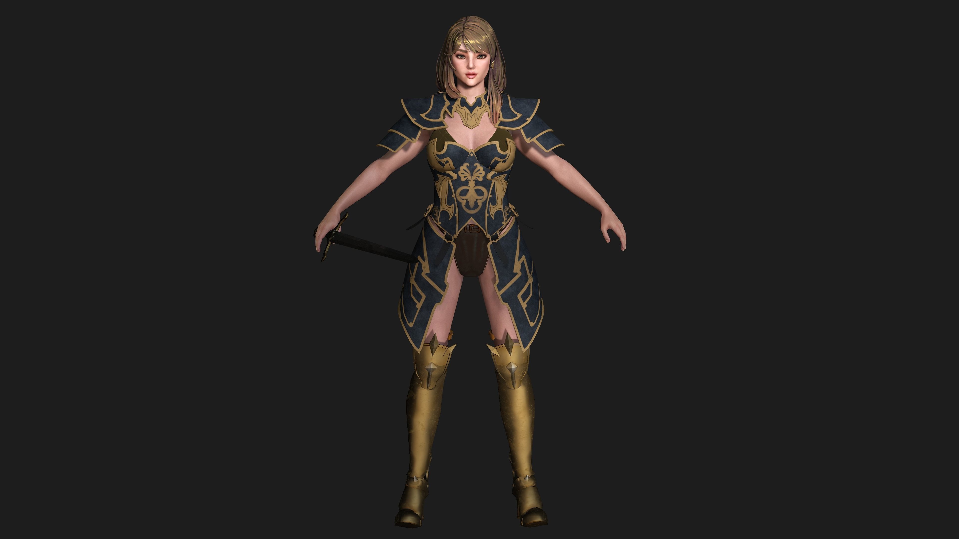AAA 3D FANTASY FEMALE WARIOR KNIGHT-REALISTIC RIG GAME CHARACTER Low-poly 3D model_16