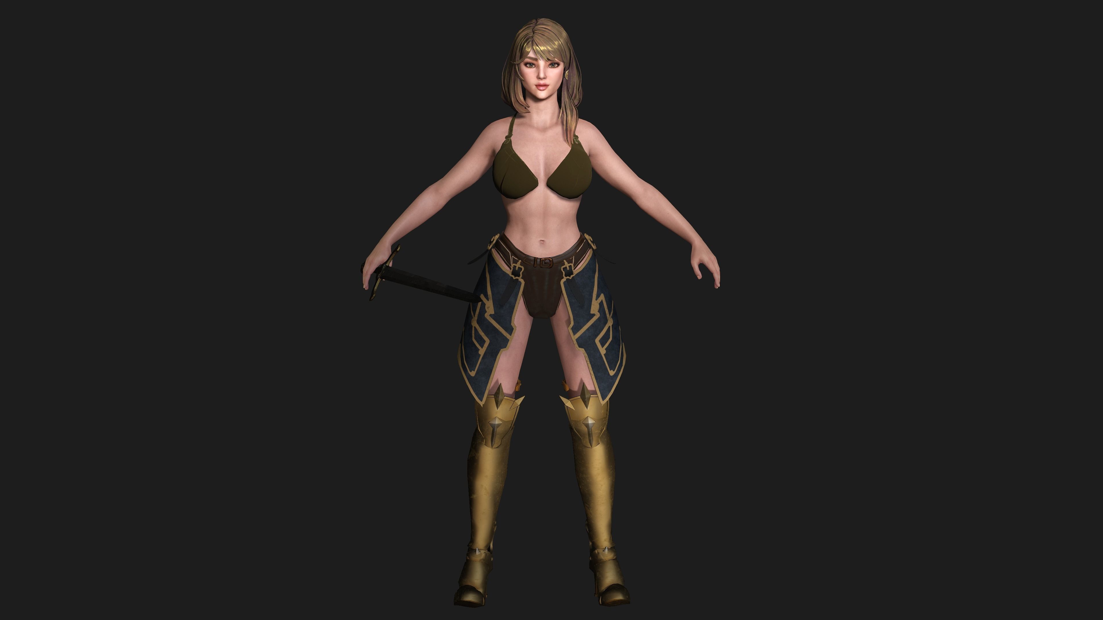 AAA 3D FANTASY FEMALE WARIOR KNIGHT-REALISTIC RIG GAME CHARACTER Low-poly 3D model_18