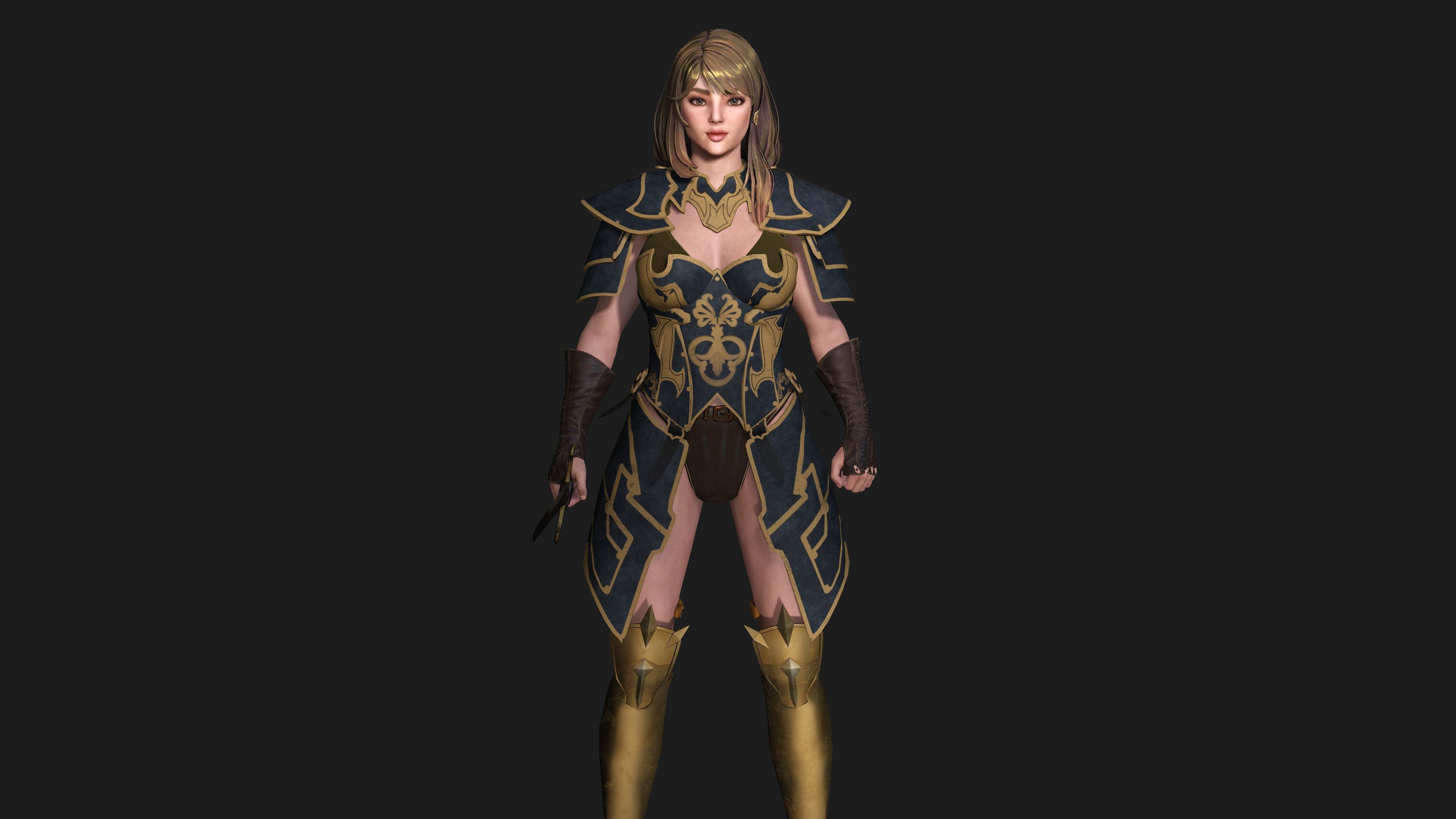 AAA 3D FANTASY FEMALE WARIOR KNIGHT-REALISTIC RIG GAME CHARACTER Low-poly 3D model_3