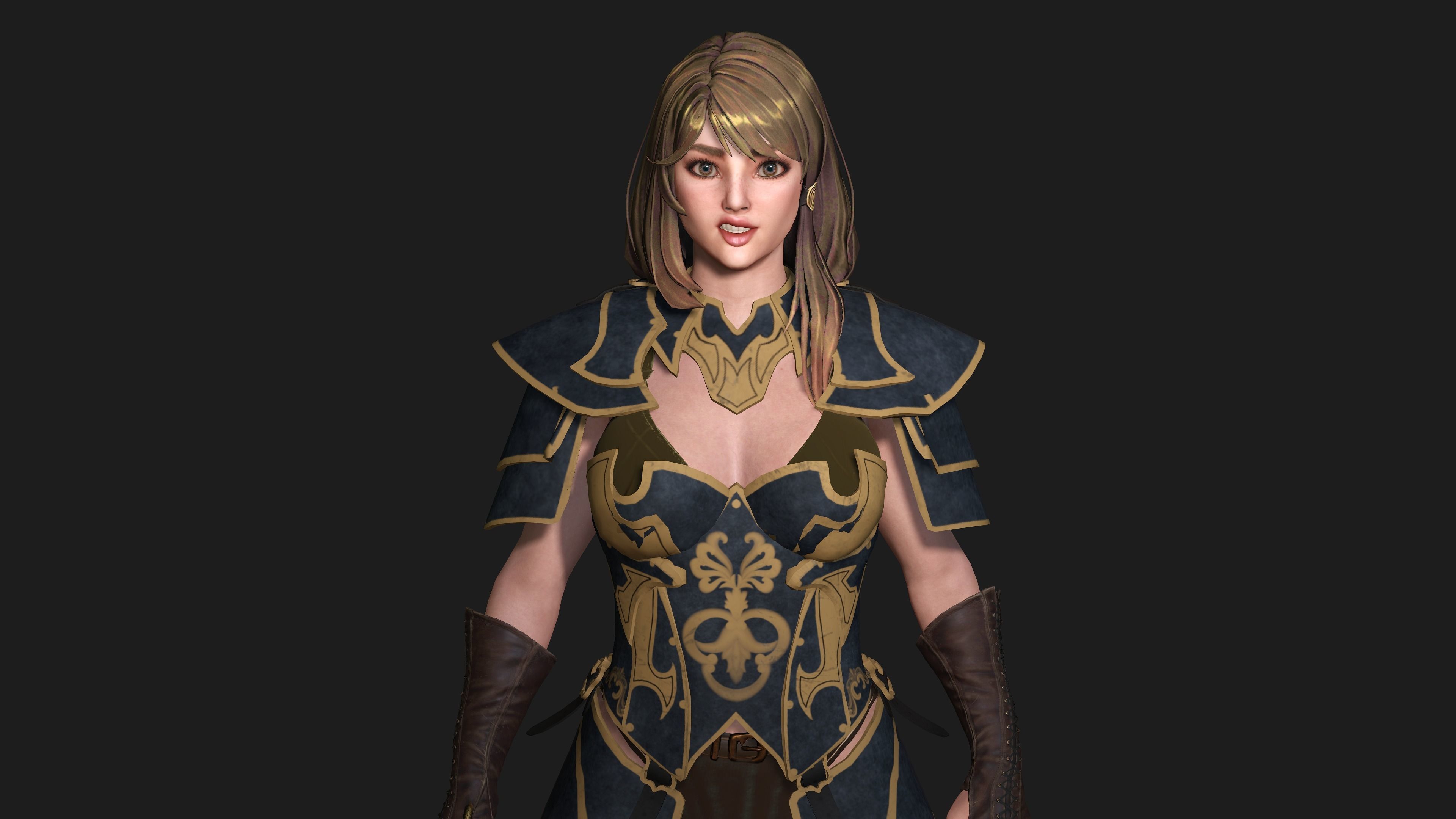 AAA 3D FANTASY FEMALE WARIOR KNIGHT-REALISTIC RIG GAME CHARACTER Low-poly 3D model_10