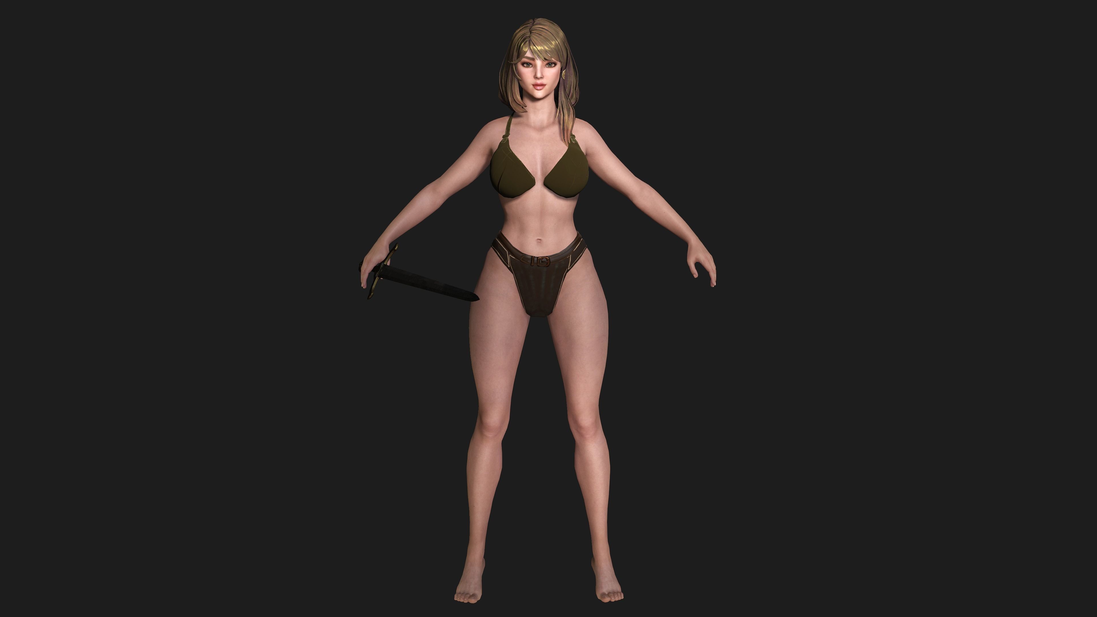 AAA 3D FANTASY FEMALE WARIOR KNIGHT-REALISTIC RIG GAME CHARACTER Low-poly 3D model_20