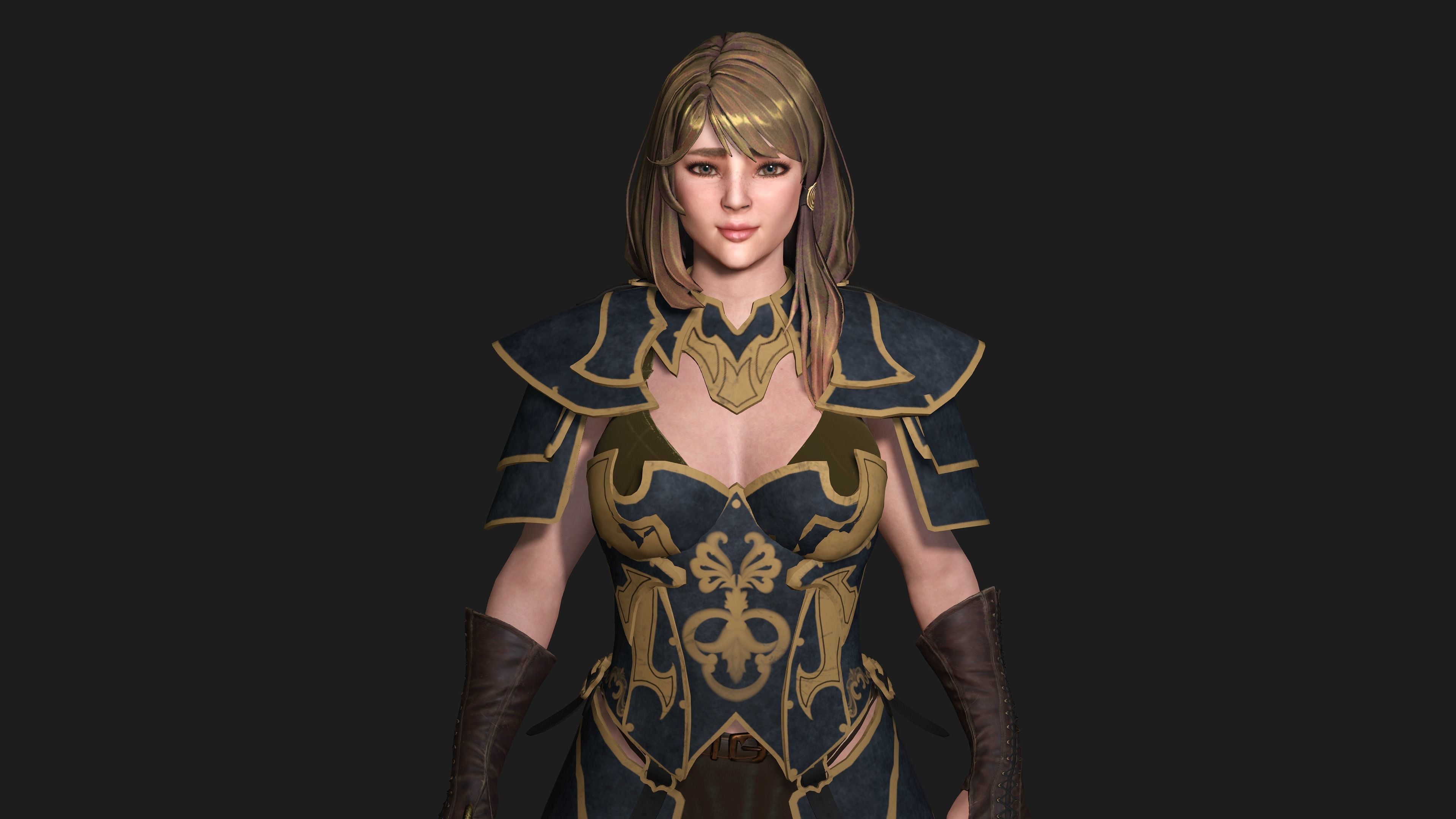AAA 3D FANTASY FEMALE WARIOR KNIGHT-REALISTIC RIG GAME CHARACTER Low-poly 3D model_11