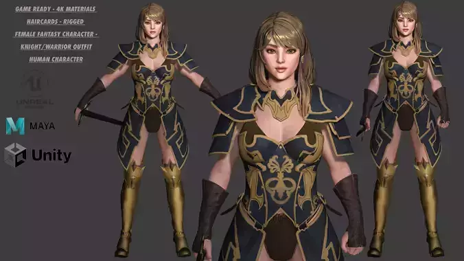 AAA 3D FANTASY FEMALE WARIOR KNIGHT-REALISTIC RIG GAME CHARACTER Low-poly 3D model AAA 3D FANTASY FEMALE WARIOR KNIGHT-REALISTIC RIG GAME CHARACTER Low-poly 3D model