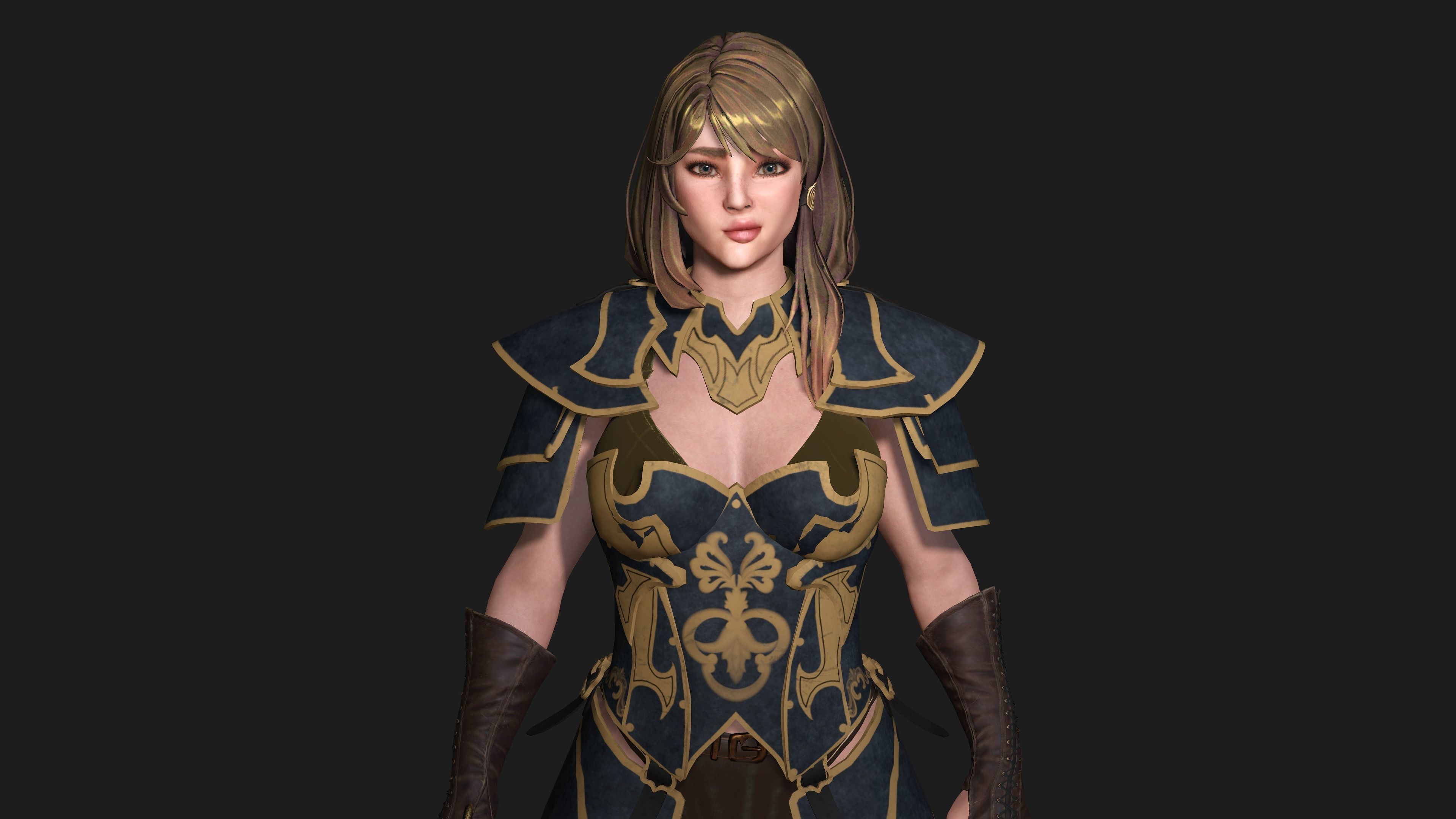 AAA 3D FANTASY FEMALE WARIOR KNIGHT-REALISTIC RIG GAME CHARACTER Low-poly 3D model_12