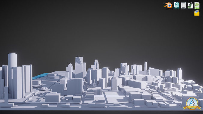 Detroit cityscape skyline Downtown  Low-poly 3D model 3