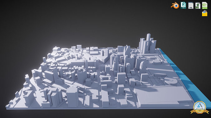 Detroit cityscape skyline Downtown  Low-poly 3D model 4