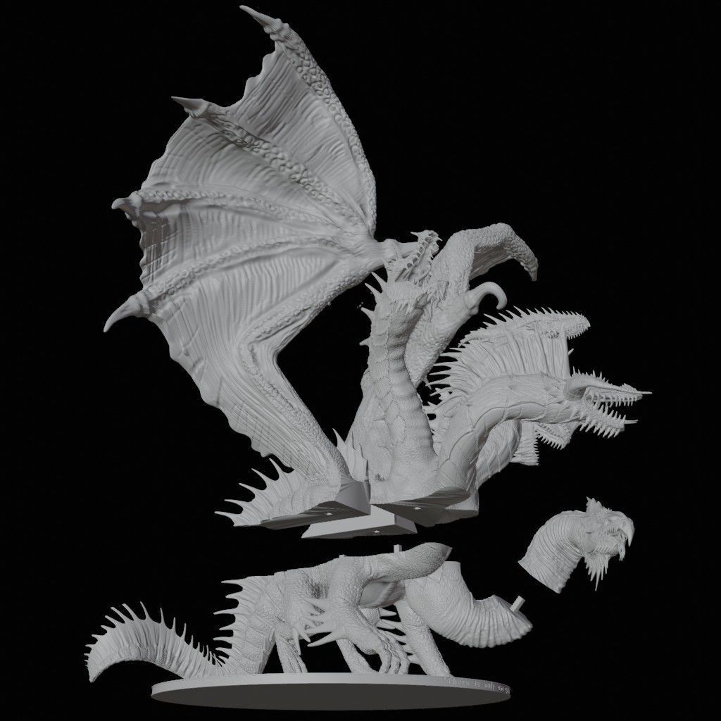 Tiamat - The Five Headed Dragon Miniature 3D print model_5
