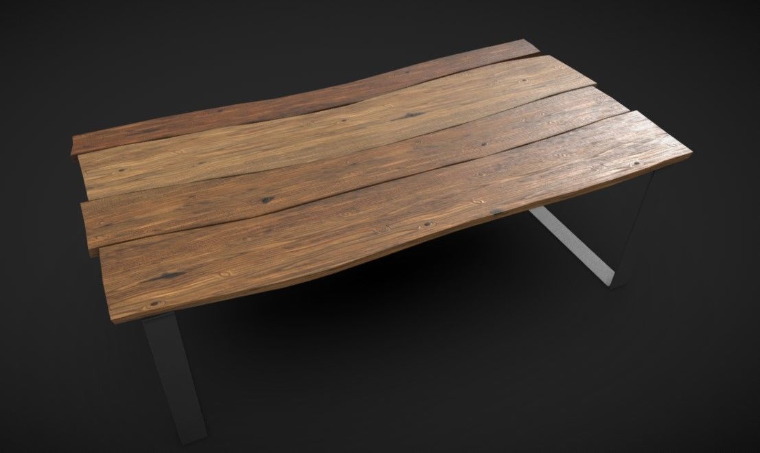 Natural Wood Slab Table - VR Ready Low-poly 3D model_1