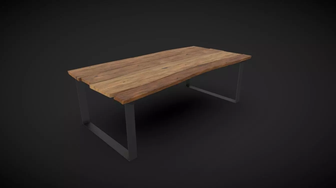 Natural Wood Slab Table - VR Ready Low-poly 3D model_0