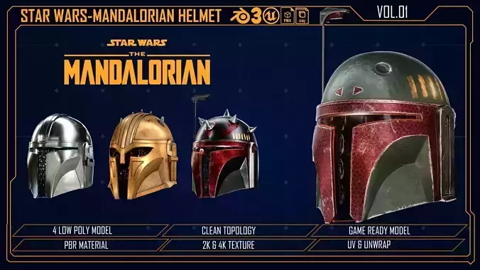 Star-Wars Mandalorian Helemt Low-poly 3D model