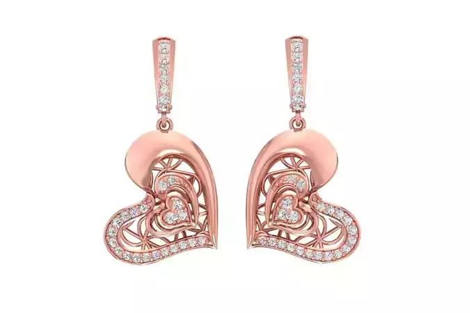 Women Heart Drop Earring 3dm STL OBJ FBX Renders Details