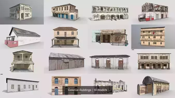 Colonial Buildings 3D Model Collection