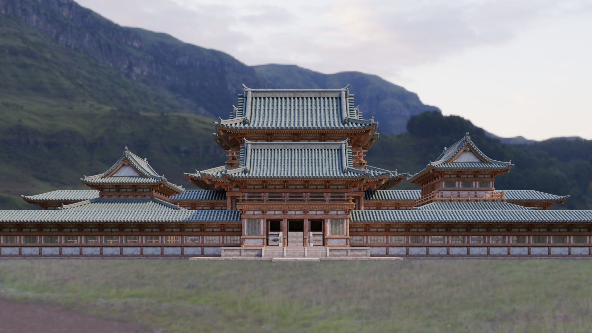 Japanese Modular Temple Full Map Low-poly 3D model_1