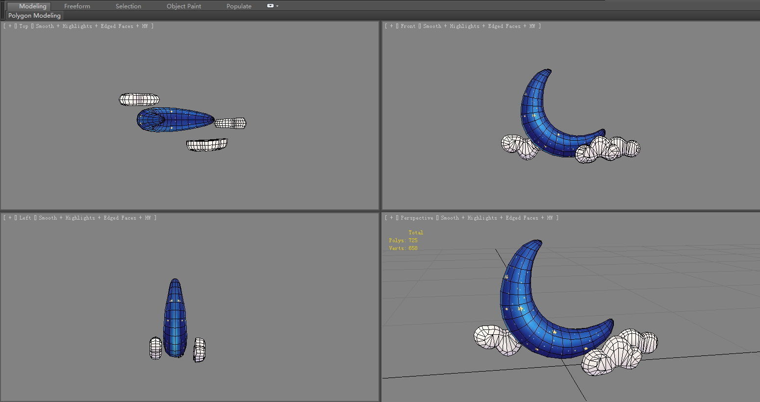 Cartoon moon ornaments Low-poly 3D model_4