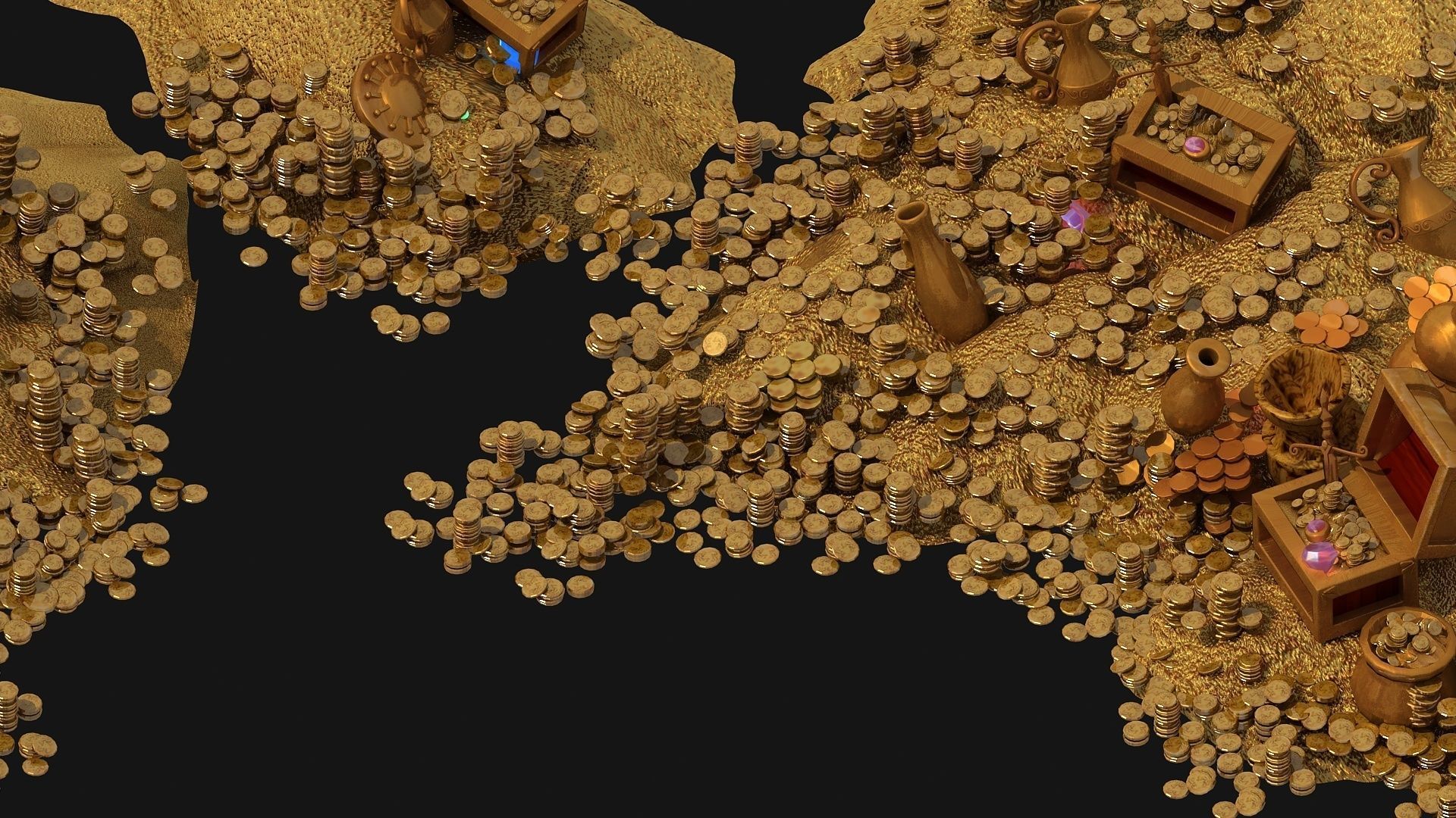 Treasure Hoard Gold Coins and Chests Pack 3D model_1