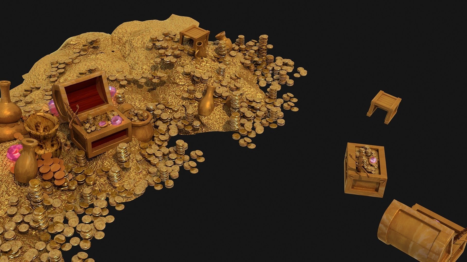 Treasure Hoard Gold Coins and Chests Pack 3D model_3