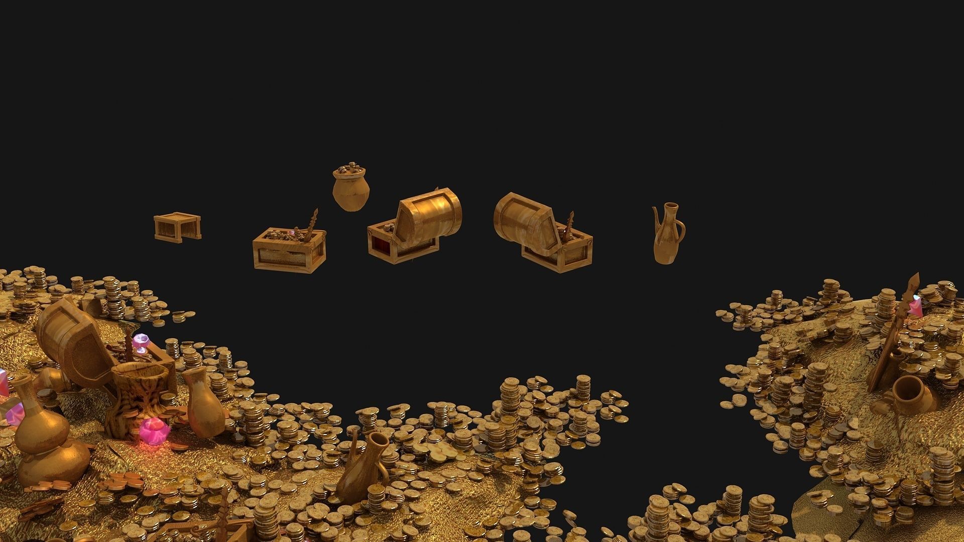 Treasure Hoard Gold Coins and Chests Pack 3D model_4