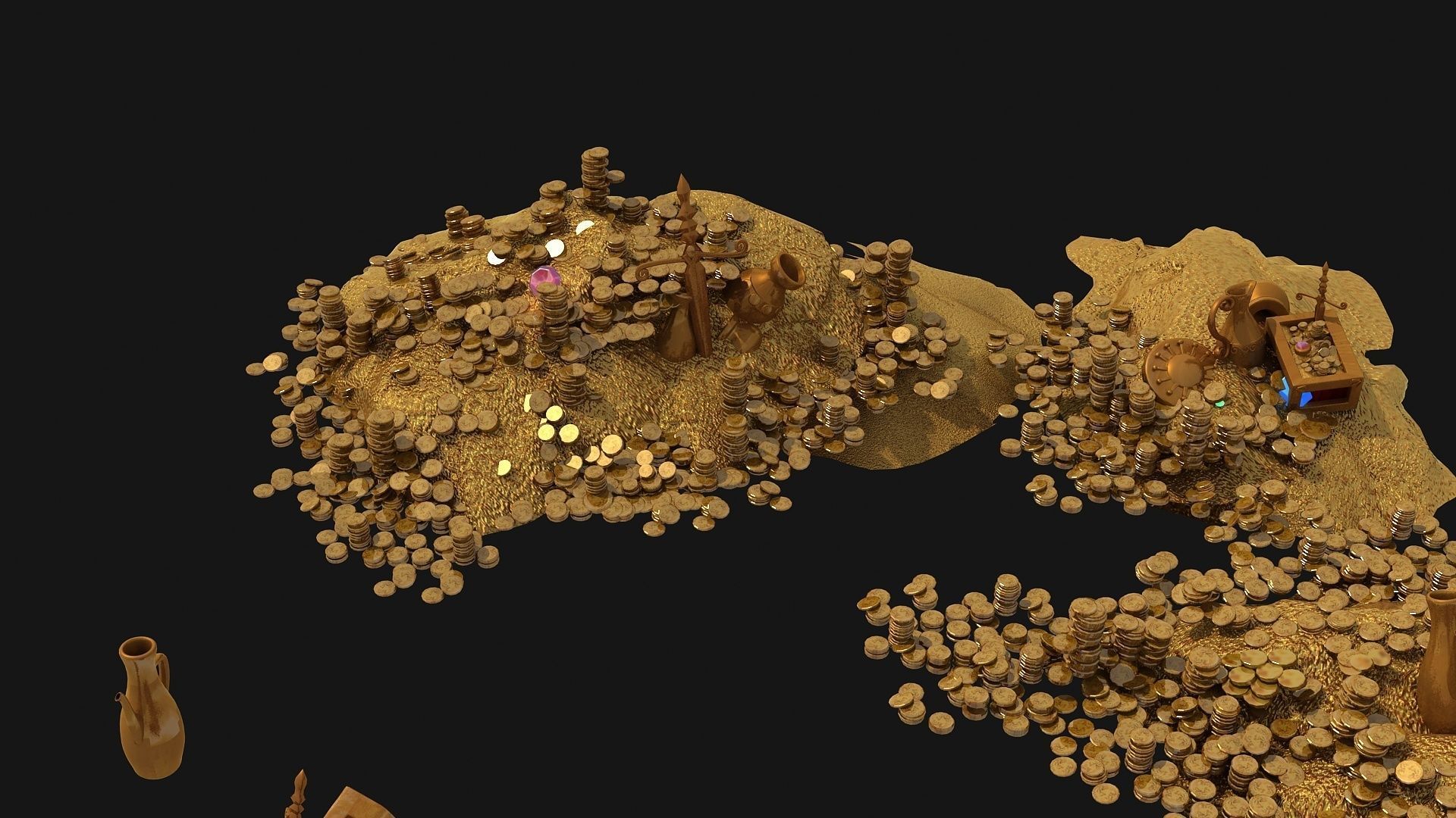 Treasure Hoard Gold Coins and Chests Pack 3D model_2