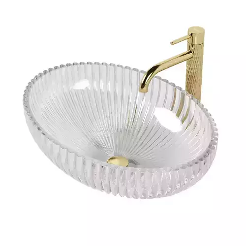 Oval cristal sink with Rea Lungo gold mixer 3D model