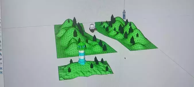 an island with a boat and a lighthouse 3D model