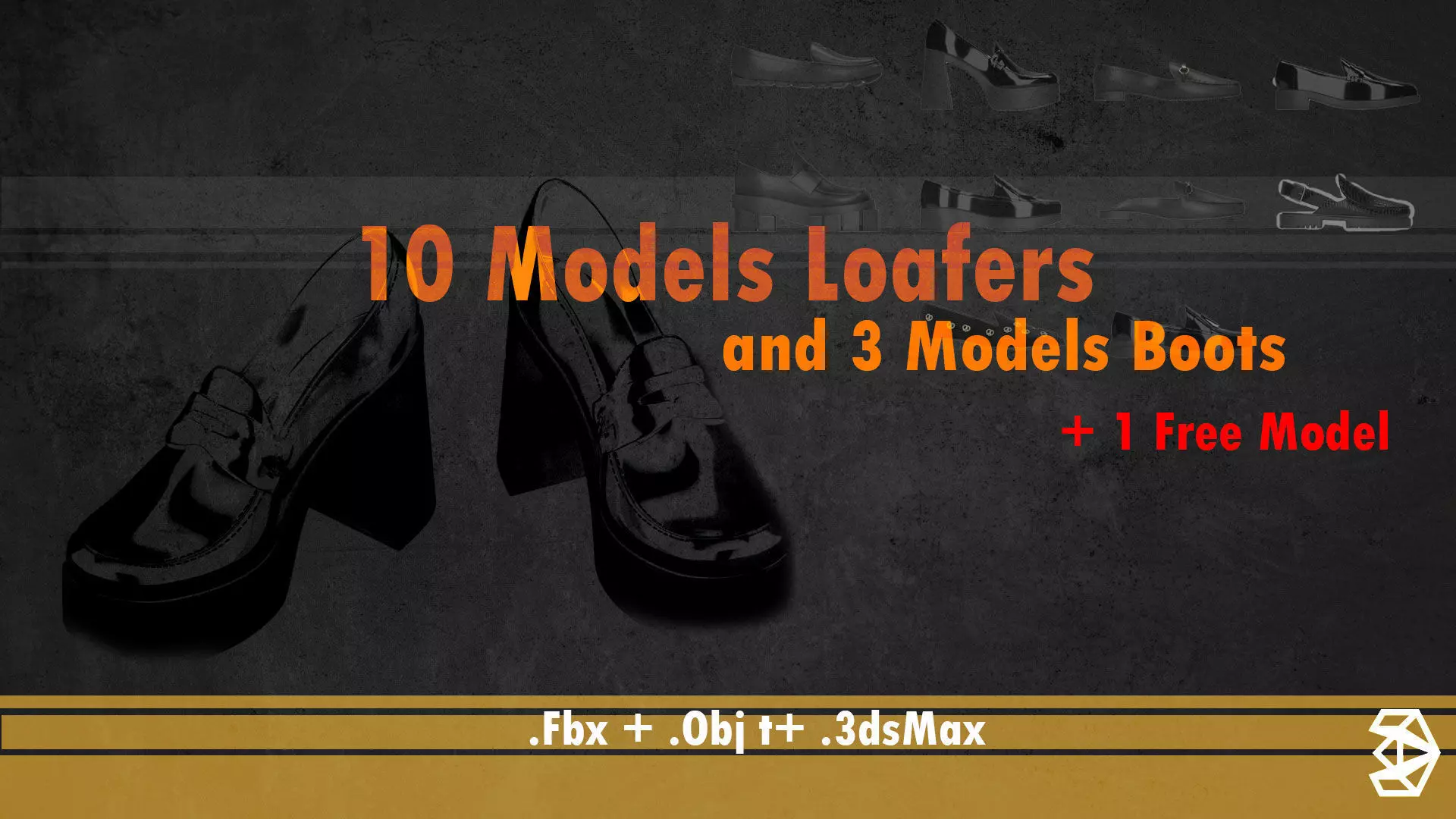 10 different shoes model and 3 types of boots 3D print model_0