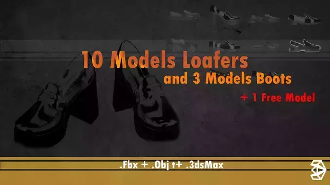 10 different shoes model and 3 types of boots 3D print model