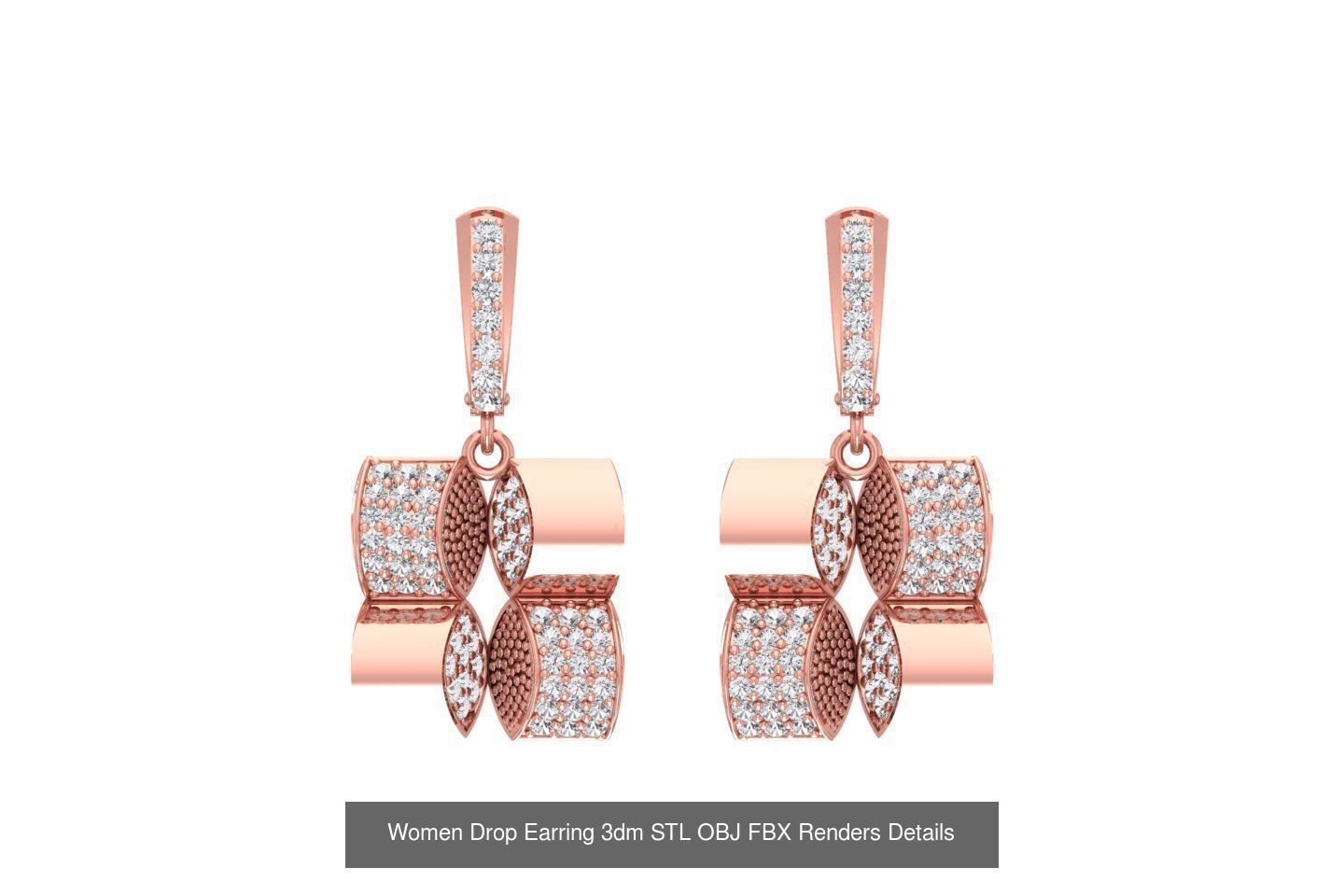 131 Women Drop Earring 3dm STL OBJ FBX Render Detail Collection _83