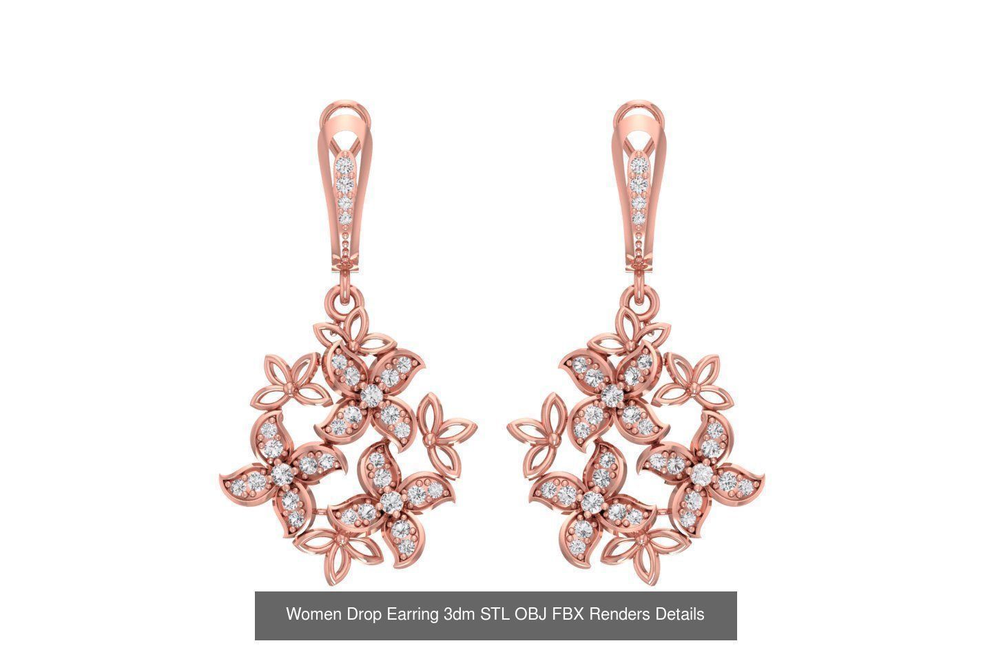 131 Women Drop Earring 3dm STL OBJ FBX Render Detail Collection _107