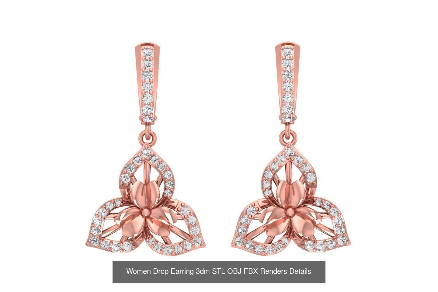 131 Women Drop Earring 3dm STL OBJ FBX Render Detail Collection _179