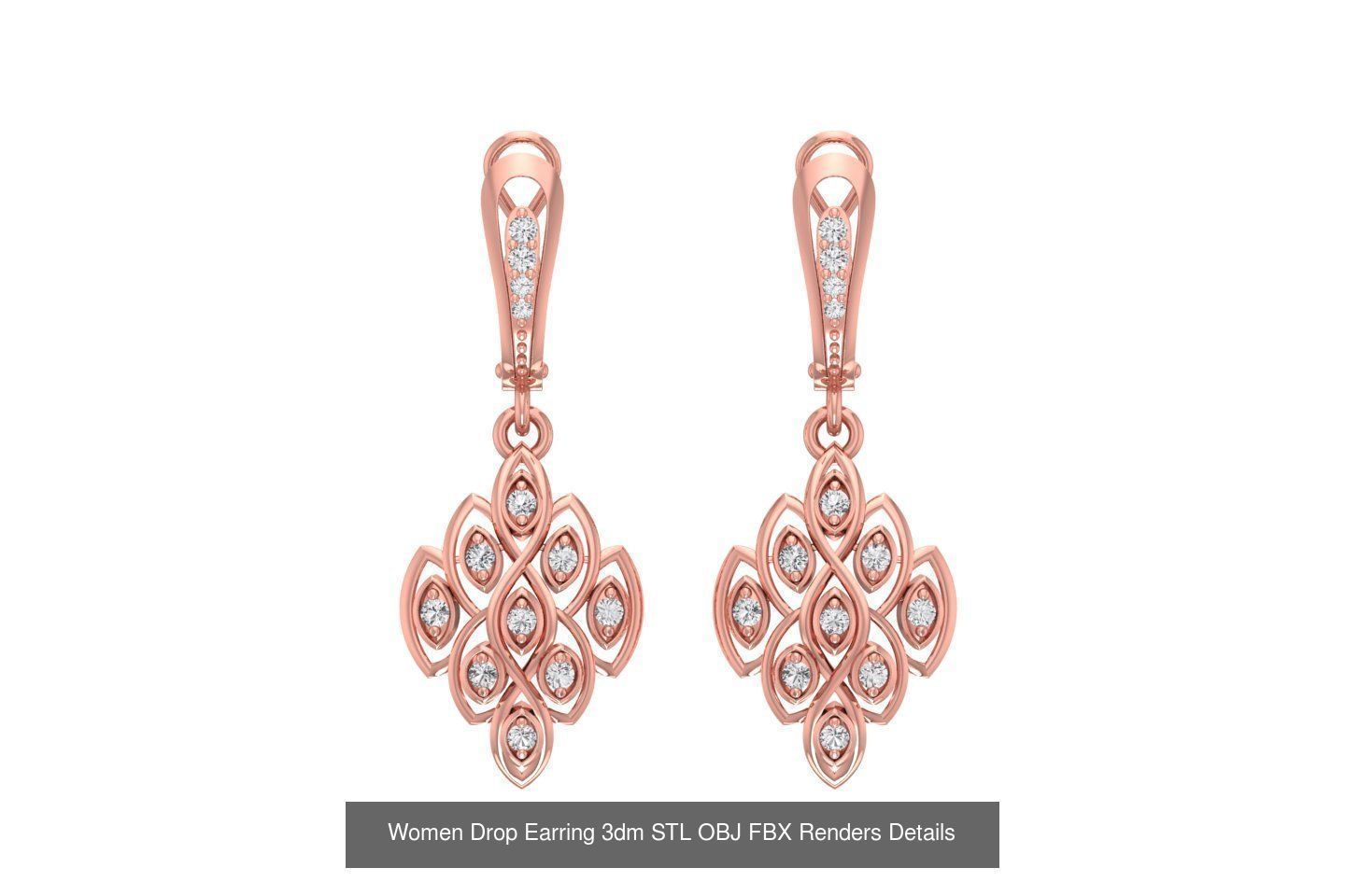 131 Women Drop Earring 3dm STL OBJ FBX Render Detail Collection _64