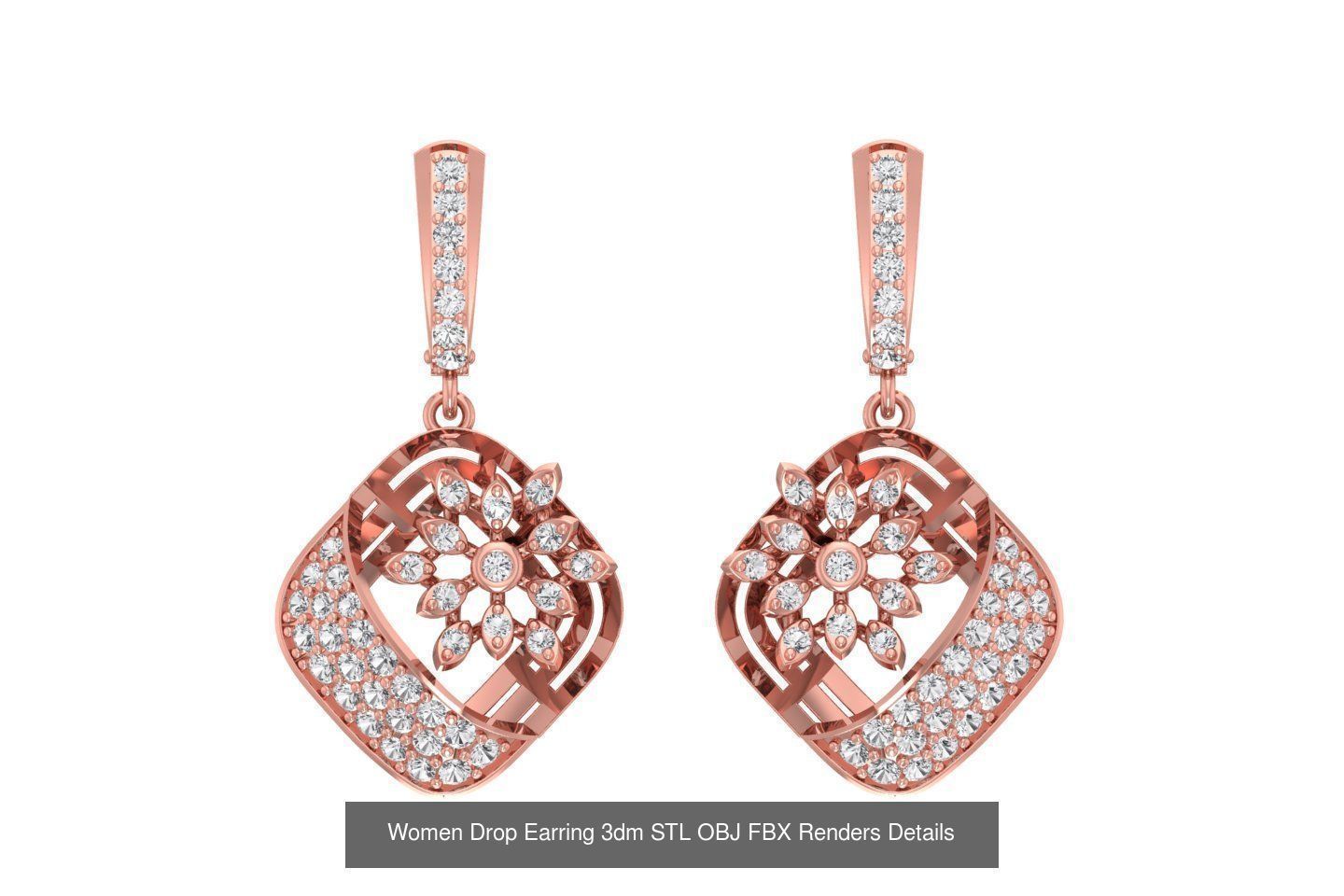 131 Women Drop Earring 3dm STL OBJ FBX Render Detail Collection _146