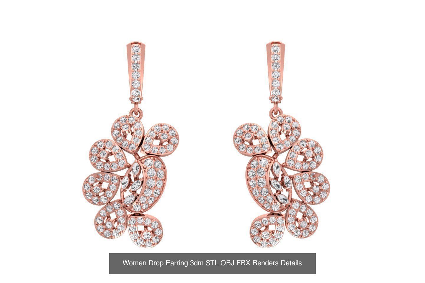 131 Women Drop Earring 3dm STL OBJ FBX Render Detail Collection _126