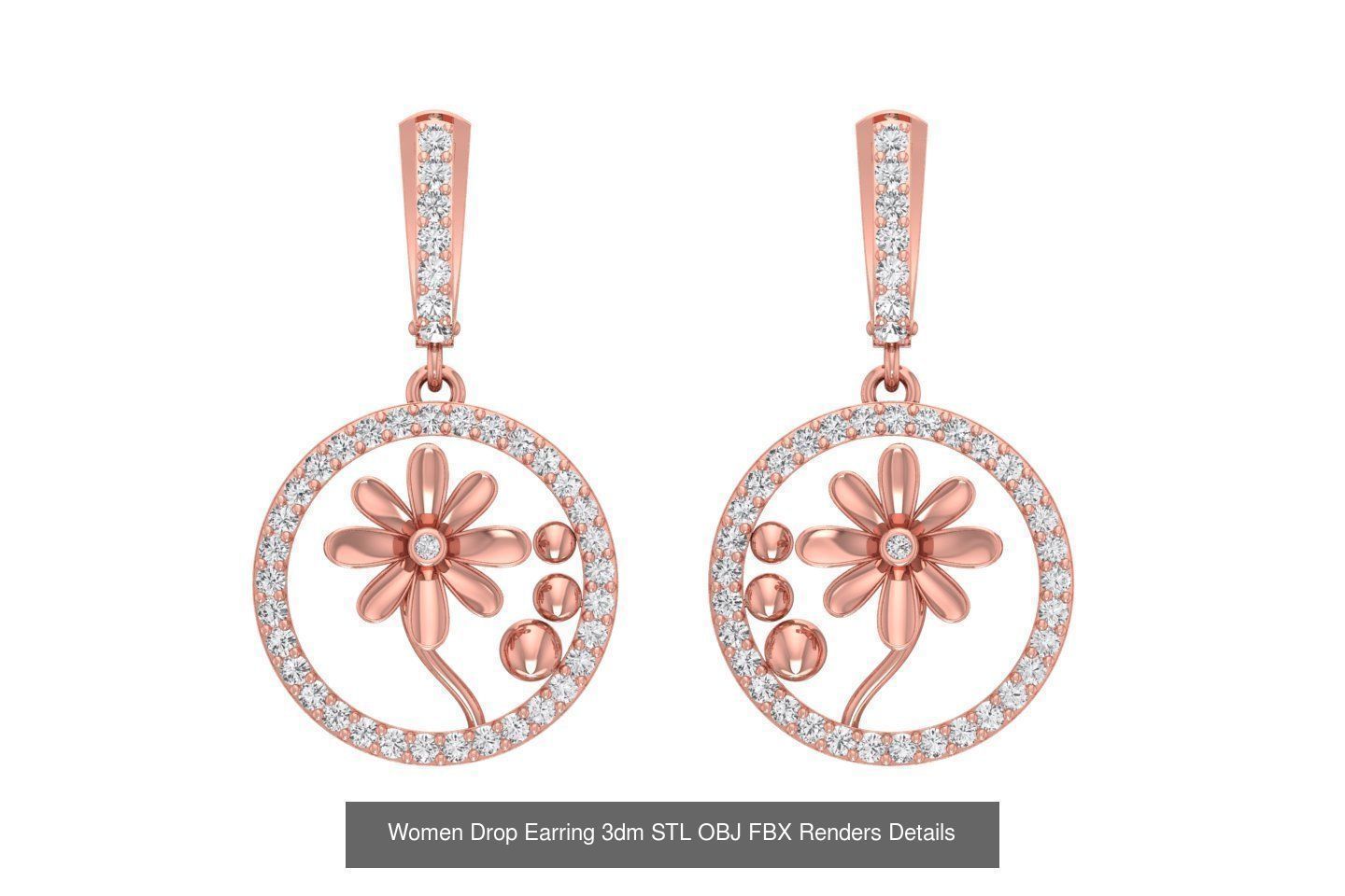 131 Women Drop Earring 3dm STL OBJ FBX Render Detail Collection _70