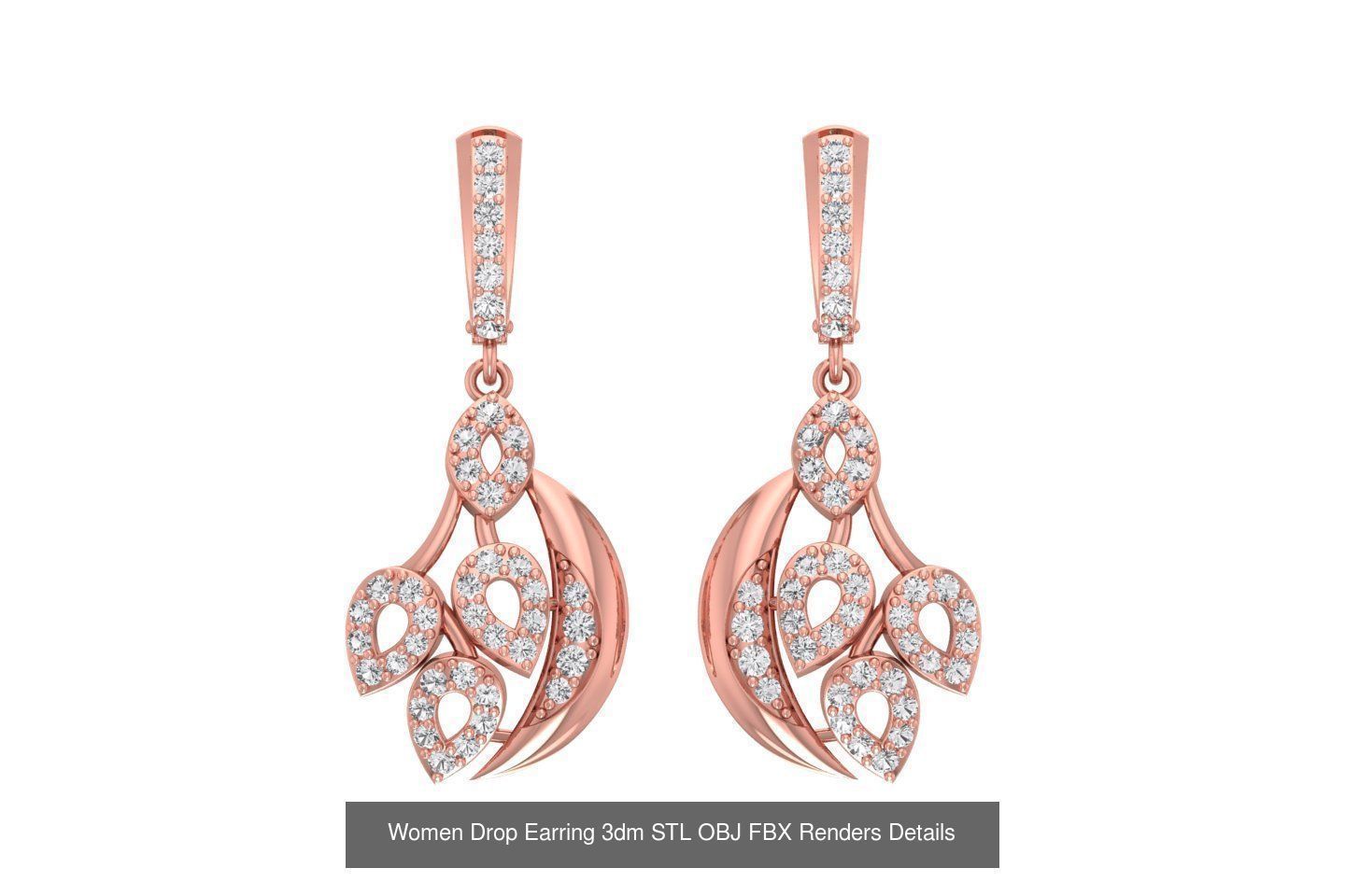 131 Women Drop Earring 3dm STL OBJ FBX Render Detail Collection _125