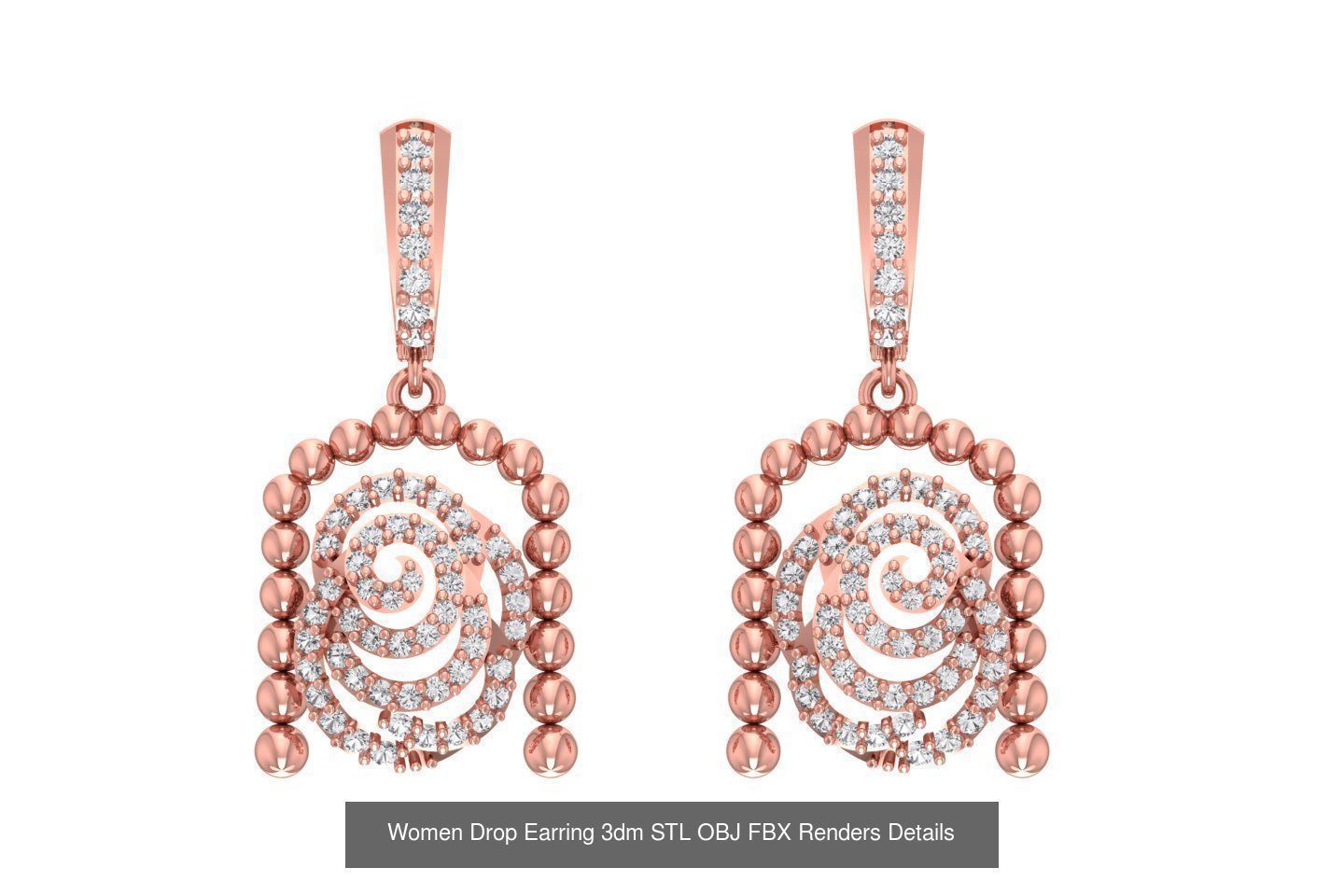 131 Women Drop Earring 3dm STL OBJ FBX Render Detail Collection _93
