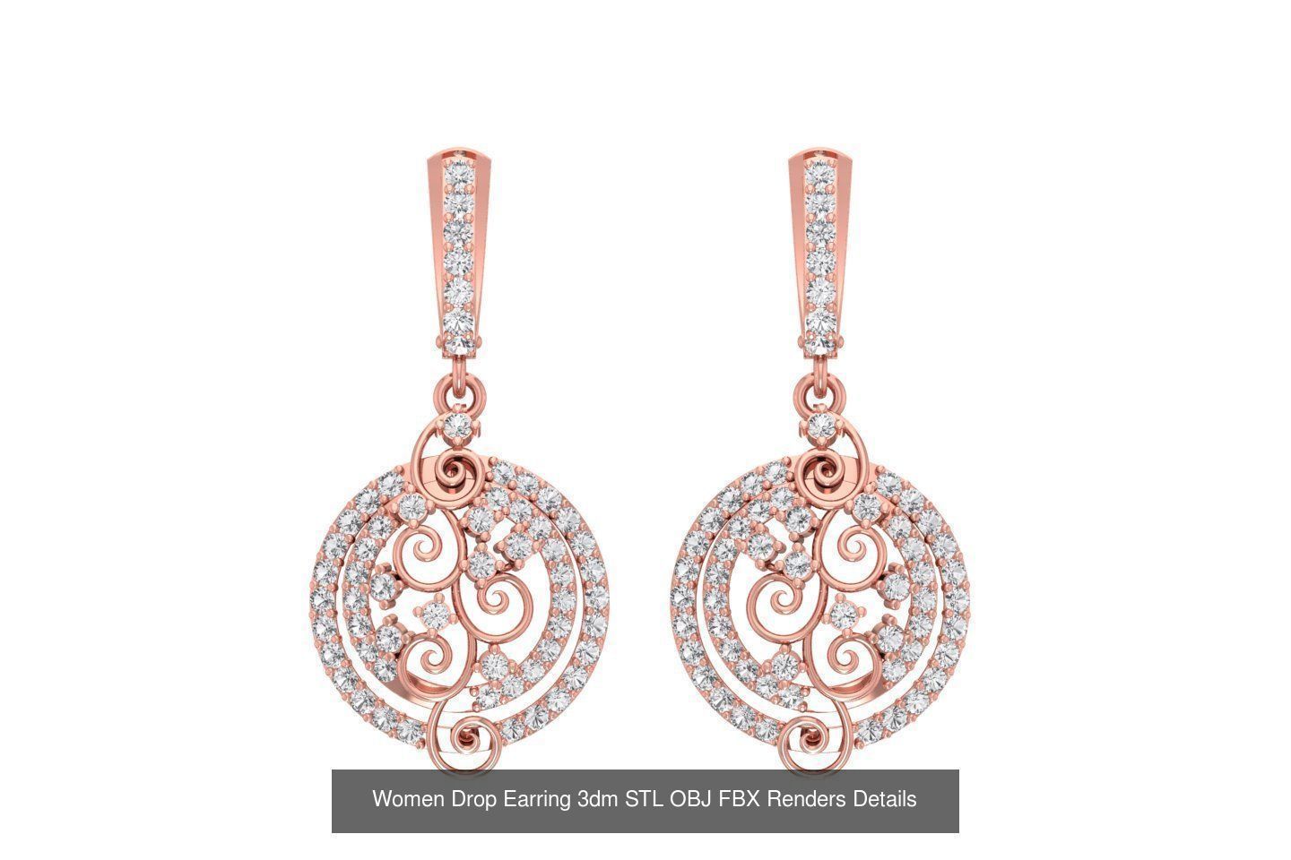 131 Women Drop Earring 3dm STL OBJ FBX Render Detail Collection _85