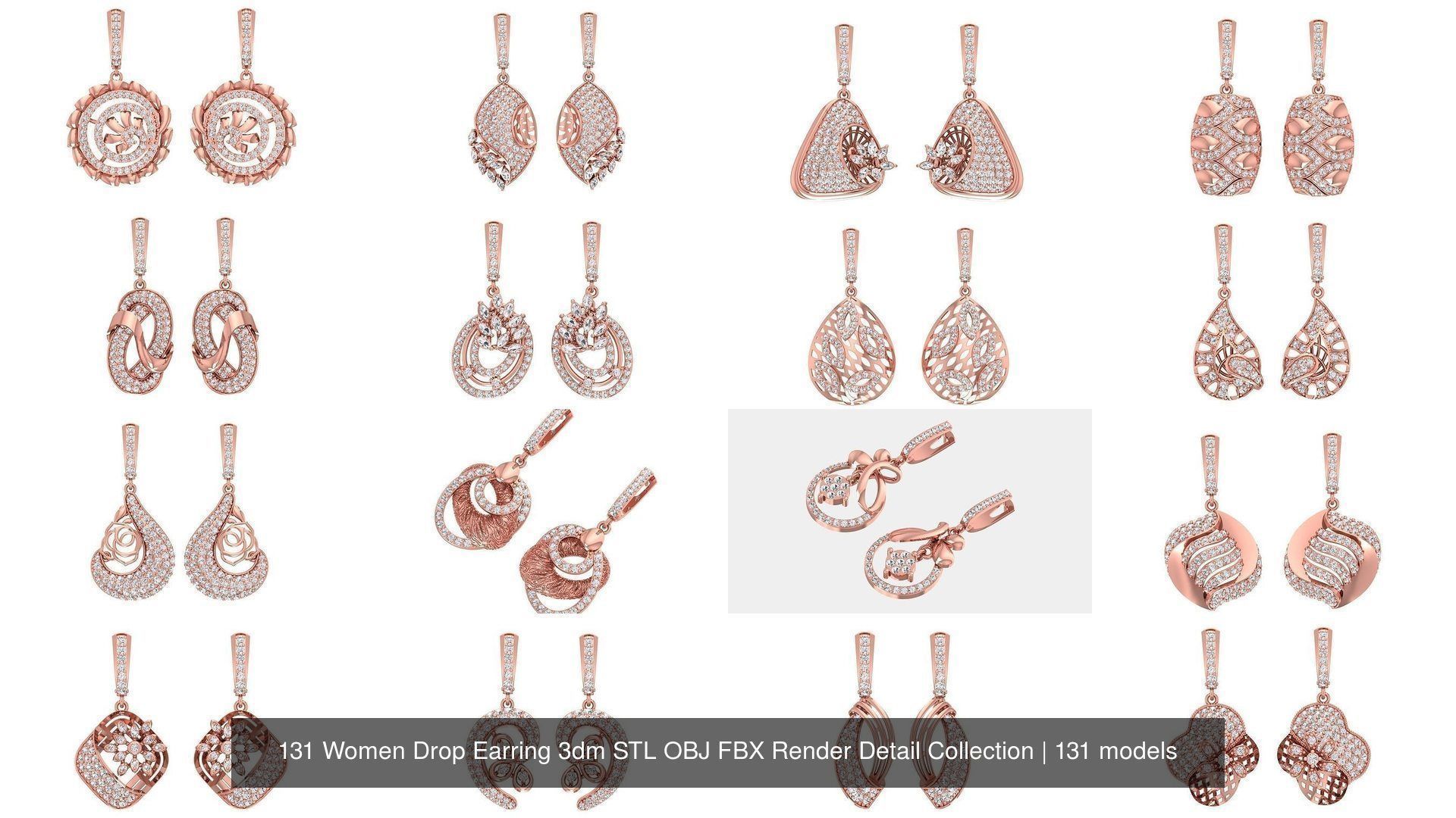 131 Women Drop Earring 3dm STL OBJ FBX Render Detail Collection _38