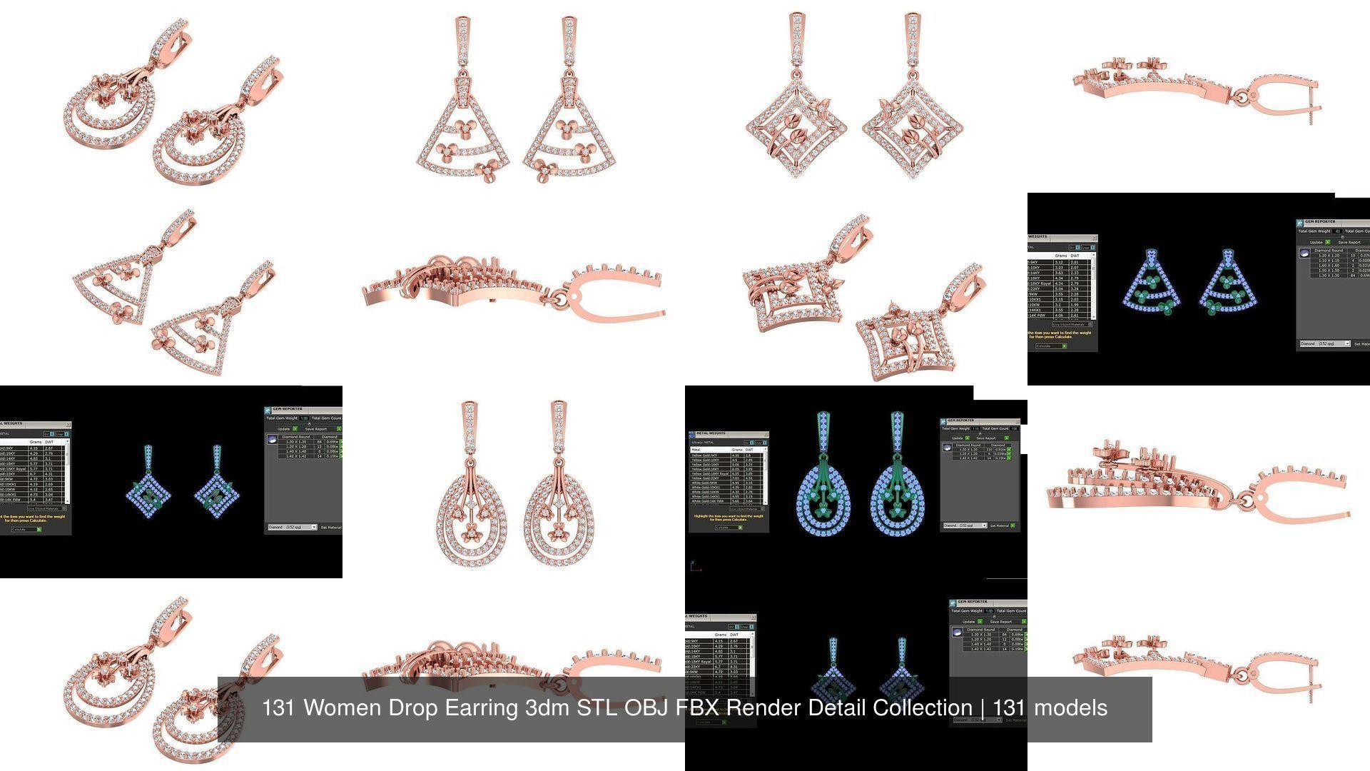 131 Women Drop Earring 3dm STL OBJ FBX Render Detail Collection _53