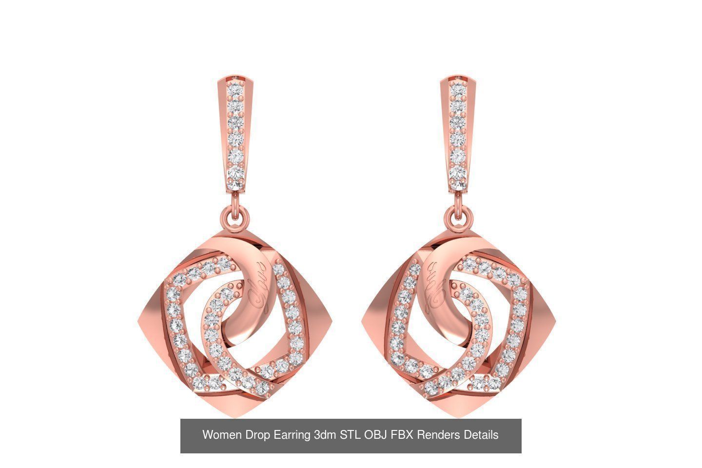 131 Women Drop Earring 3dm STL OBJ FBX Render Detail Collection _95