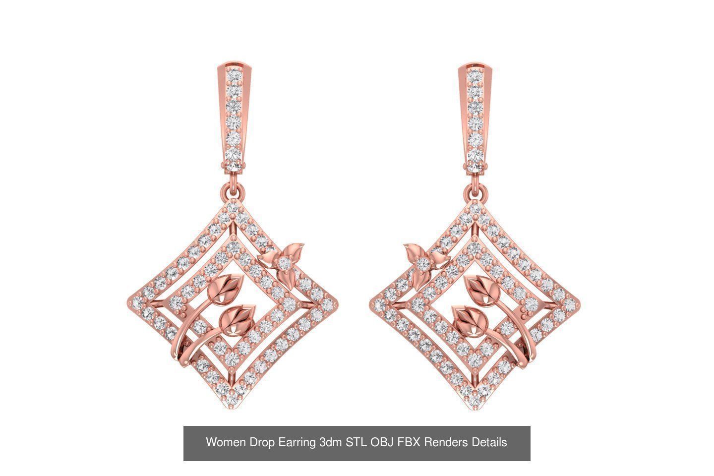 131 Women Drop Earring 3dm STL OBJ FBX Render Detail Collection _184