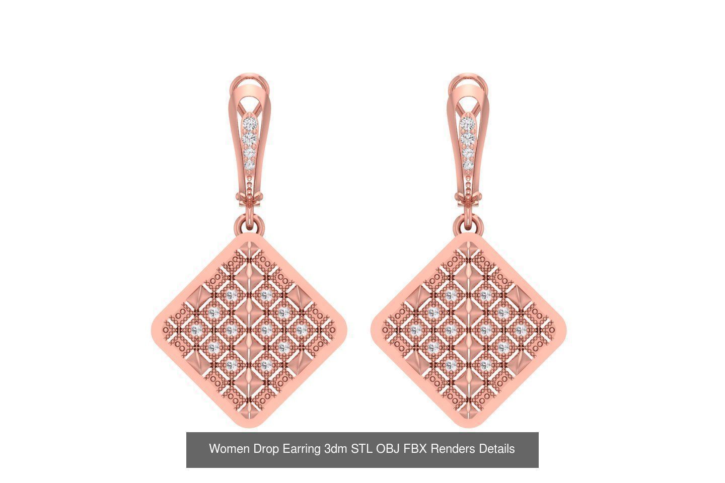 131 Women Drop Earring 3dm STL OBJ FBX Render Detail Collection _69